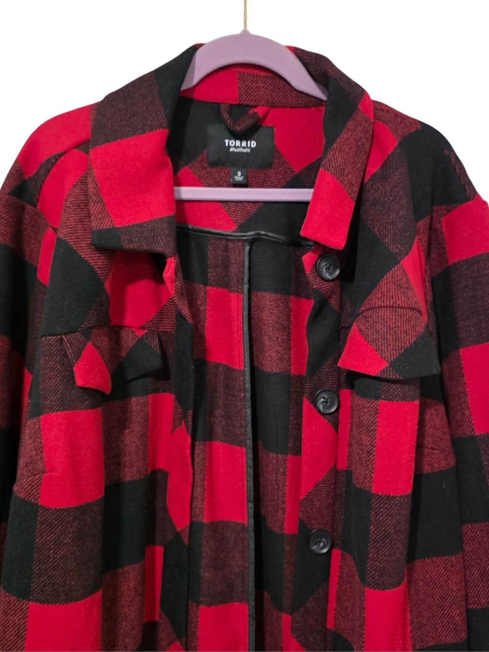 Torrid Red and Black Buffalo Plaid Wool Longline Shacket - Picture 3 of 9